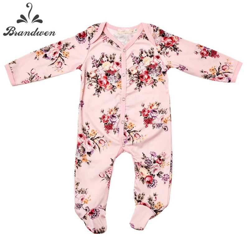 Brandwen Baby Girls Jumpsuit with Footies Newborn Autumn Pajamas Infant