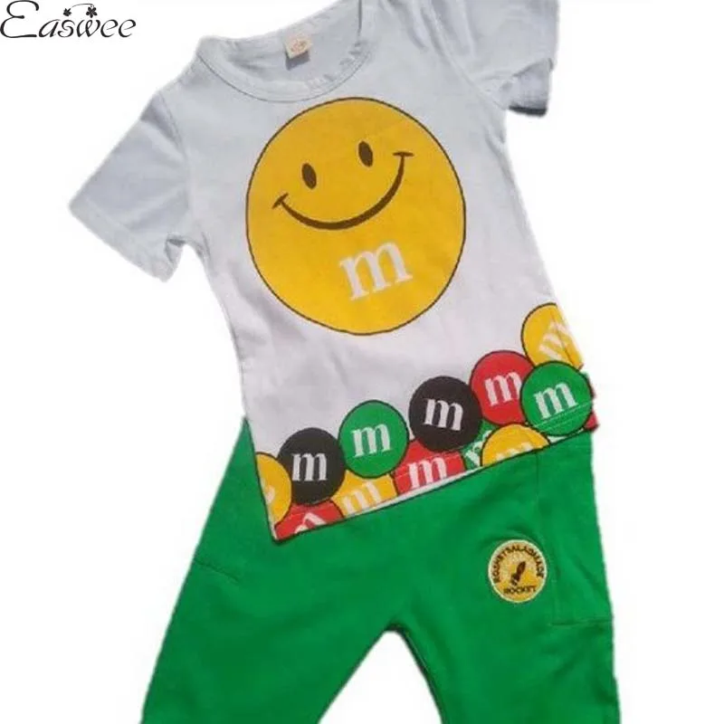 

Retail 1 set new 2015 boys girls smile face clothing sets short sleeve cotton suits for summer CCC262