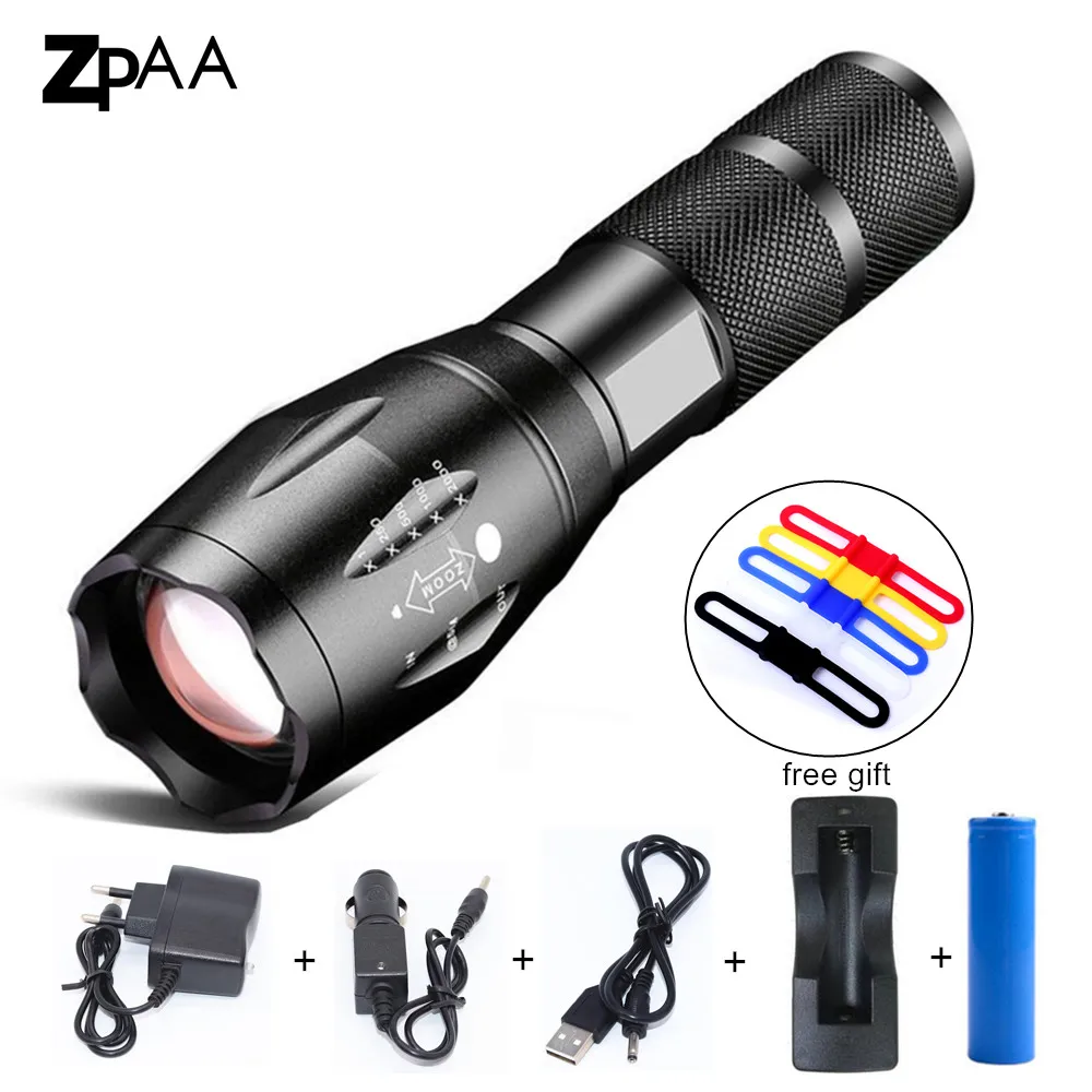 

LED Flashlight XML-T6/L2 8000 Lumen Torch Zoomable 5 modes Flash Light for 18650 battery or AAA battery Waterproof Outdoor Camp