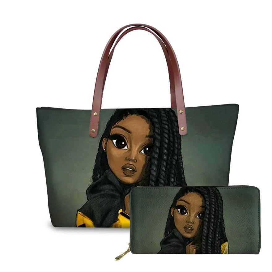 FORUDESIGNS сумки с верхней ручкой для женский, черный арт в африканском стиле, для девочек, 2 предмета в наборе, шт./компл. сумка на плечо сумка-тоут сумка женская большой Ёмкость Сумки - Цвет: YQ3426ALZ21