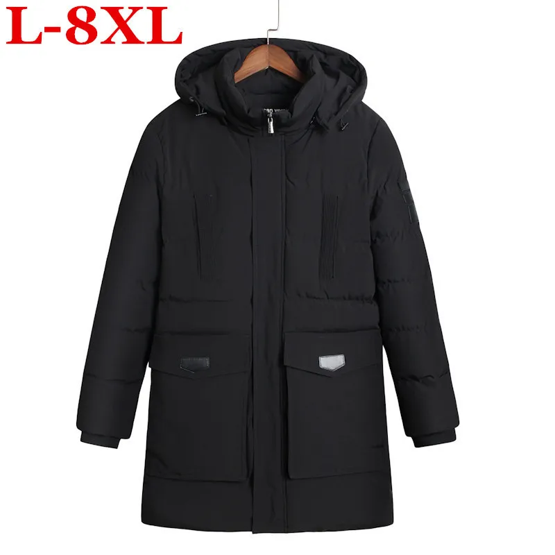

plussize new winter men's jacket simple fashion hooded coat knit cuff design male's thermal fashion brand parkas 8XL 9XL 6XL