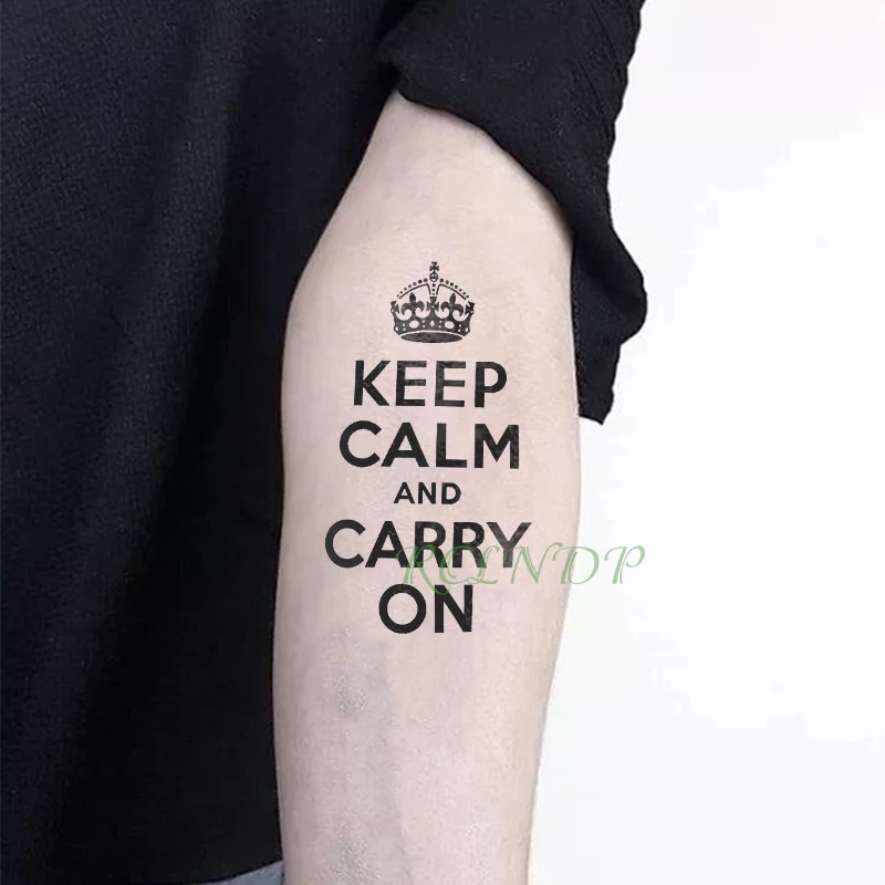 Водостойкая временная татуировка наклейка с короной надписью keep calm and carry