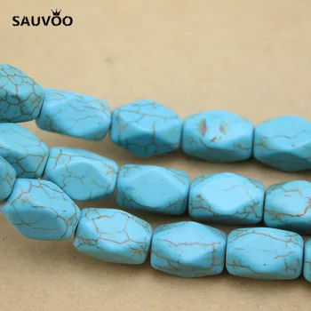 

Sauvoo 1 Strand/lot Natural Stone Blue Howlite Big Loose Spacer Beads 13*16*1mm Irregular for DIY Fashion Jewelry Findings