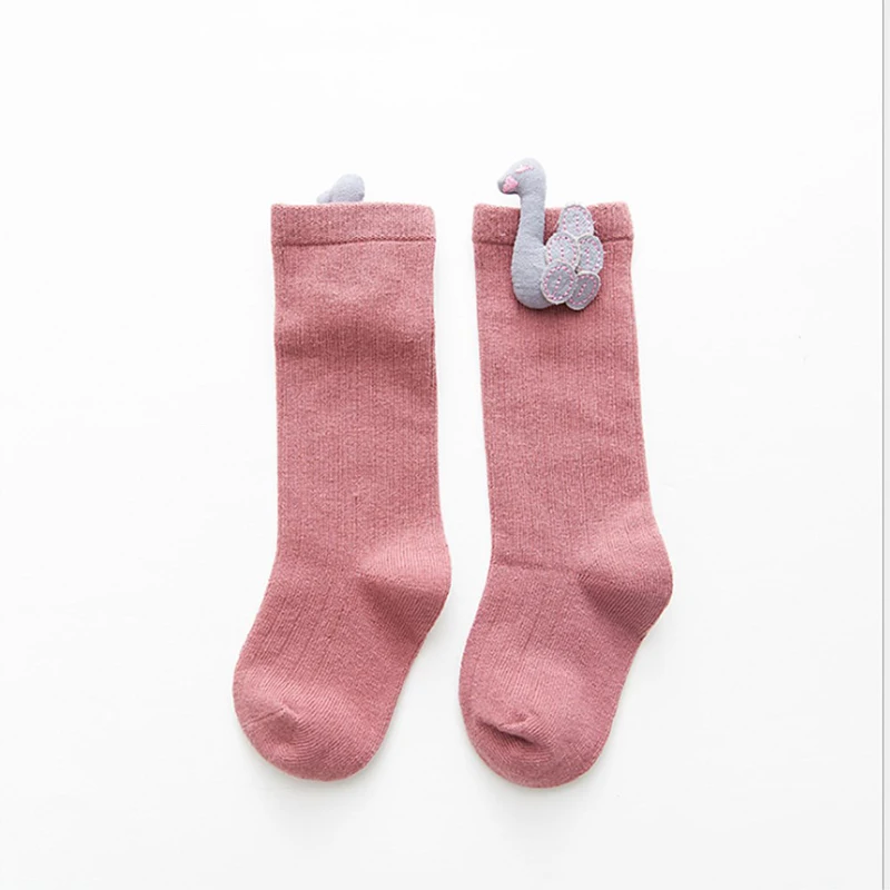 Dark Pink Мягкие теплые колготки до колена с лебедем для маленьких девочек, чулки, колготки - Цвет: Dark Pink