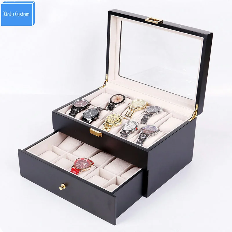 Collection Wood Finish Watch Case Display Storage Watch Box Chest With Glass Clear Viewing Top Holds 20 Watches 2 Layer Storage Collection Wood Finish Watch Case Display Storage Watch Box Chest With Glass Clear Viewing Top Holds 20 Watches 2 Layer Storage