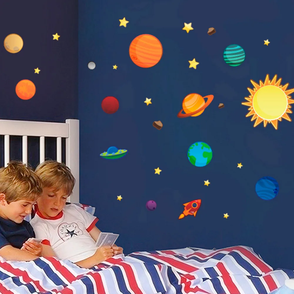 2016 New Creative Solar System Wall Stickers Plane Wall Paper Kids