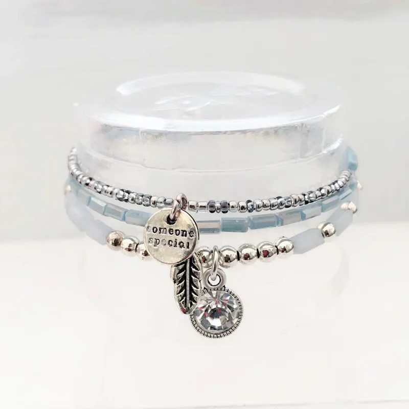Dongmu ювелирные изделия перо и листья кристалл Strand браслеты многослойный браслет женский стильный изысканный матовый Винтаж