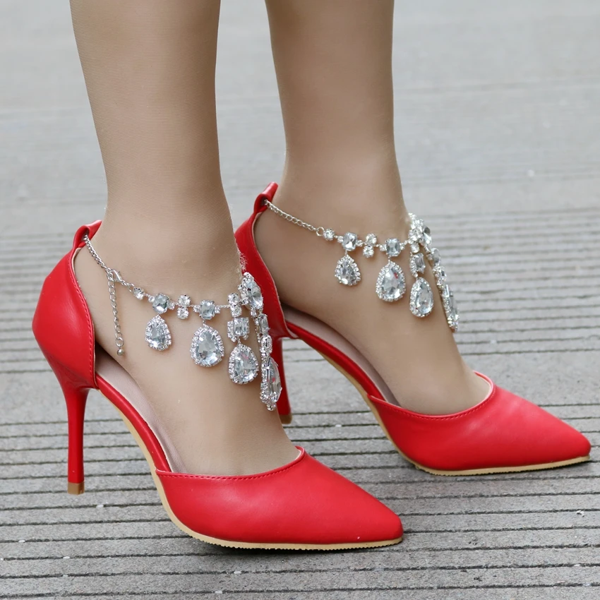 С украшением в виде кристаллов queen способа изготовленный на заказ каблуки 9 см Стразы с кольцом для пальца женская свадебная обувь Шпильки блестящие вечерние туфли-лодочки дамские модельные туфли