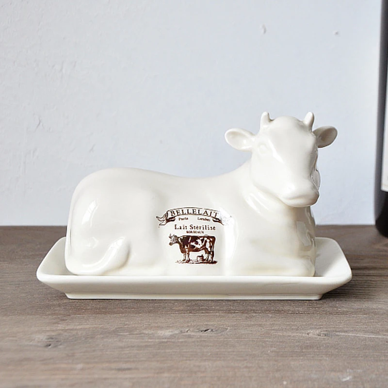 Cheese Plate Creative Cow Shape European Style Table Butter Dish With