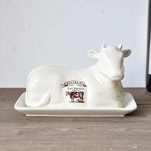 Prato de queijo forma de vaca criativa prato de manteiga de mesa estilo europeu com cobertura prato de pão prato de pastelaria