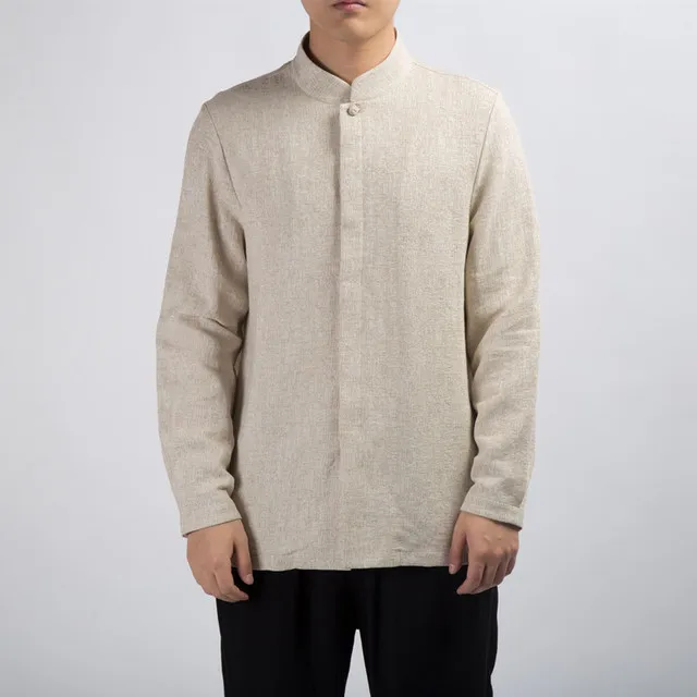 Men's Traditional Chinese Clothing Male Cotton Linen Shirts Cardigan Kung Fu Tai Chi Master Costume Mens Fashion Tops CN-019