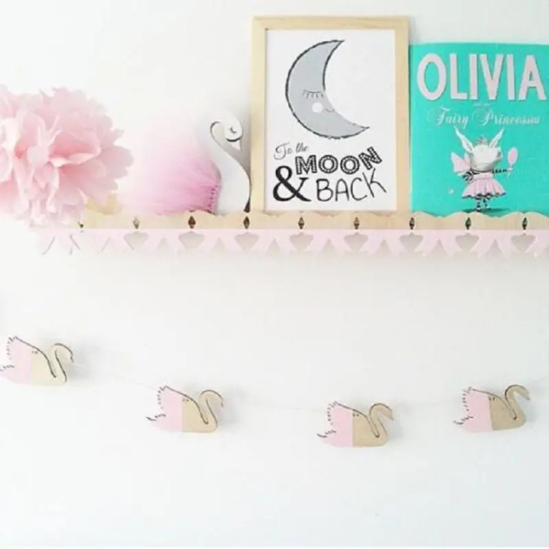 Image 10pc Set Wood Chips Swan Cloud Feather Garland Boho Banner Party Nursery Room Wedding Wall Decoration Backdrop Flag Hanging Sign