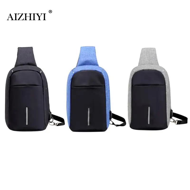 Сумка на плечо AIZHIYI мужская с USB зарядкой портфель кросс боди защитой от кражи