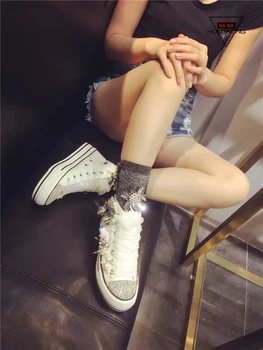 

Spring fashion rhinestone sequins beaded casual shoes increased thick canvas high shoes women