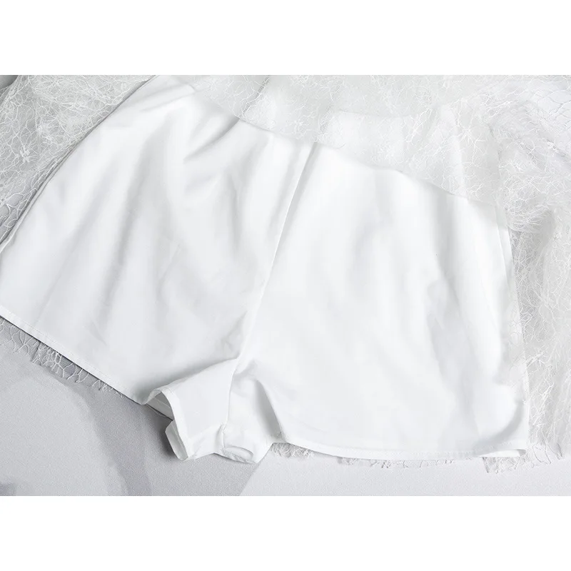 Новые брендовые летние белые однотонные кружевные комбинезоны с оборками и открытыми плечами Модные женские Комбинезоны для вечеринки VKJU1101