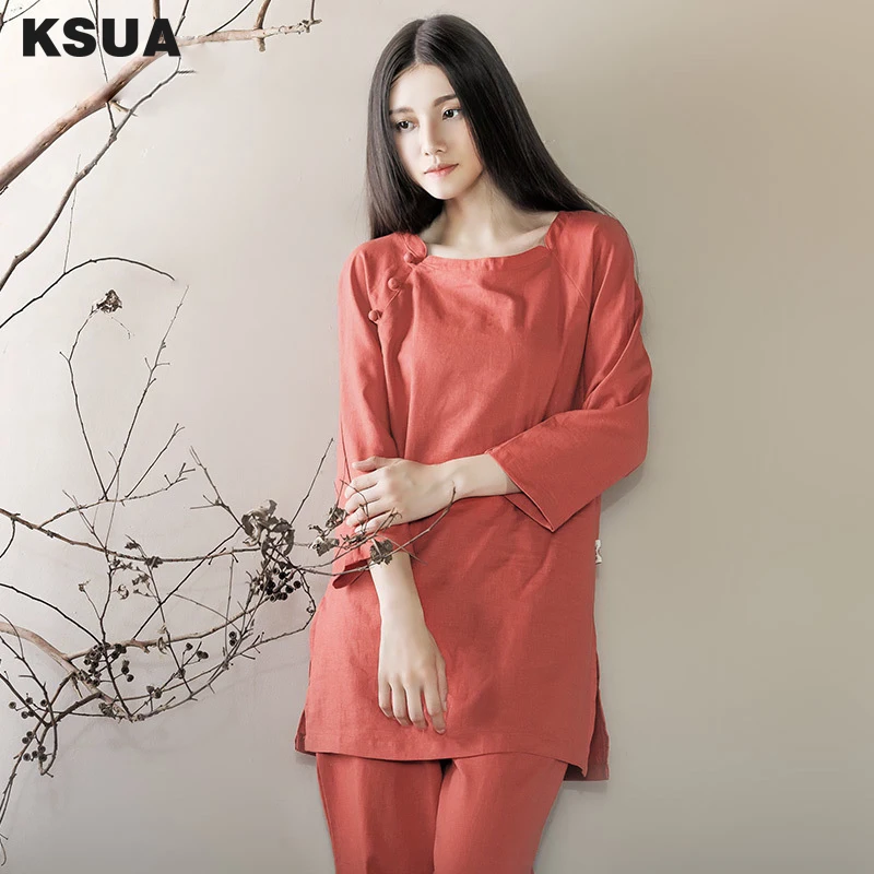 

Zen Meditation Clothing Large Size Women Sport Suits Tracksuits Breathable Kong Fu Yoga Shirt Pants Loose Yoga Sportswear Set