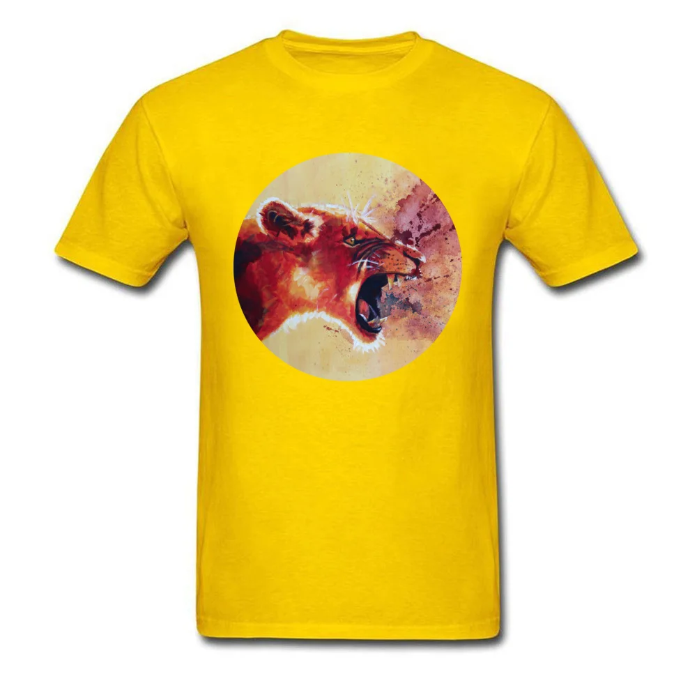 Men New Coming Tops Shirt O-Neck Summer/Autumn 100% Cotton Top T-shirts Fashionable Short Sleeve Roar Lion portrait Tshirts Roar Lion portrait yellow