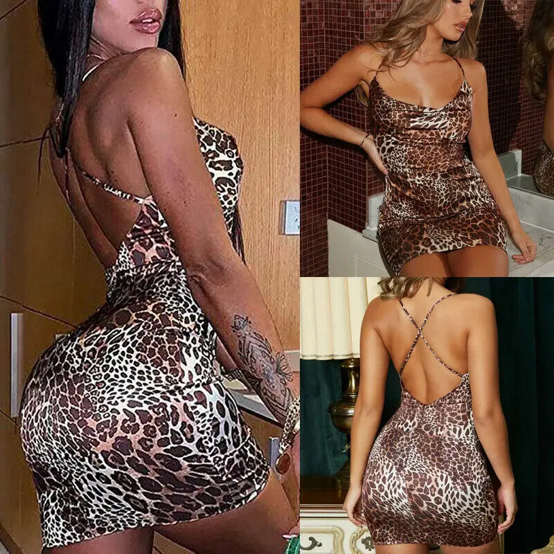 Women Leopard Sleeveless Bodycon Dress Slim Fit Party Cocktail Short Mini Dress Nightclub Wear Backless V Neck Skinny Fashion Women Leopard Sleeveless Bodycon Dress Slim Fit Party Cocktail Short Mini Dress Nightclub Wear Backless V Neck Skinny Fashion