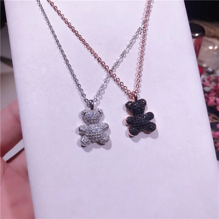

Little Bear Pendant Necklace Crystals Rose Gold Color Fashion Choker Necklace for Women Girls Jewelry