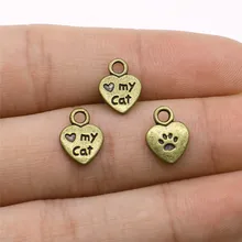 20 unids/lote de dijes con estampado de pata de gato para hacer joyas 8x12mm accesorios chapados en bronce antiguo
