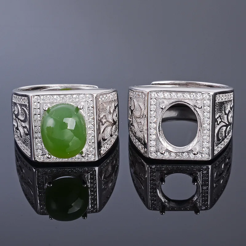 

MeiBaPJ 13*18 Real Natural Jasper Gemstone Men Ring or Empty Ring Support Real 925 Sterling Silver Fine Wedding Jewelry