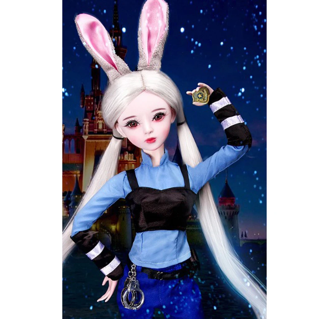 

Sweet 1/3 Jointed Female Doll with Rabbit Policewoman Uniform Set for BJD Doll Girl Gift