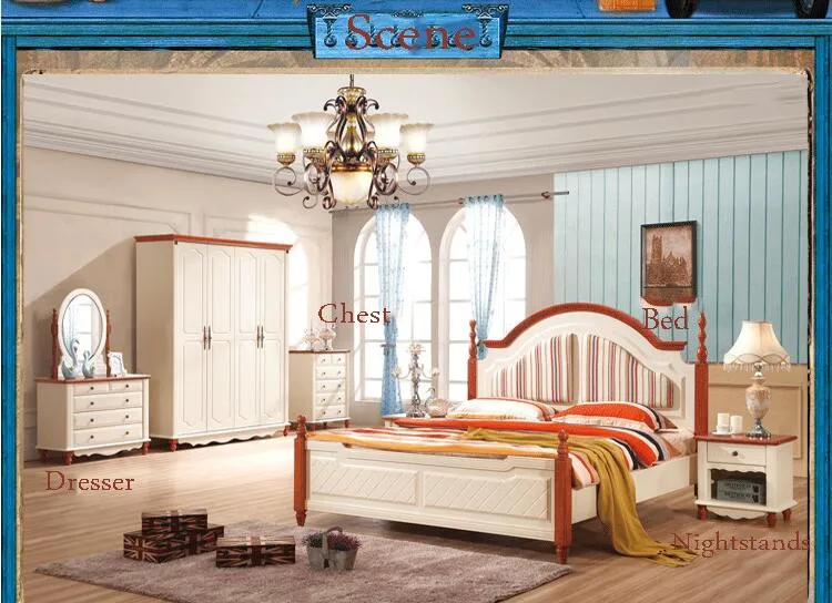 American Country Style Wood Wardrobe Closet Bedroom Furniture Four