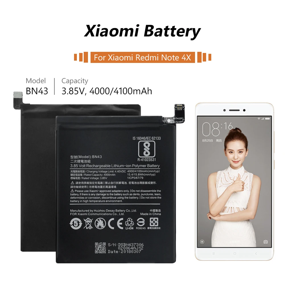 

Best Cell Replacement Phone Battery BN43 BN-43 BN 43 For Xiaomi Redmi Note 4X Rechargeable Battery + Maintenance Tools