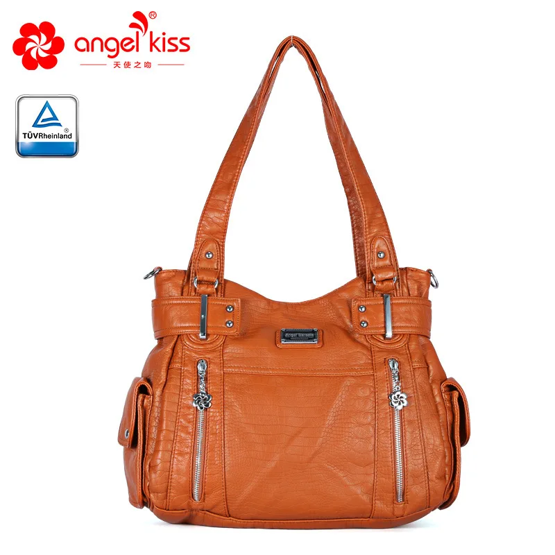Angelkiss модная высококачественная повседневная дизайнерская вместительная сумка-тоут женские Сумки из искусственной кожи с эффектом потертости женские сумки на ремне - Цвет: Brown