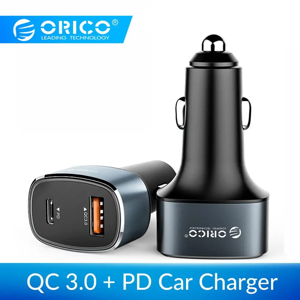 

ORICO Quick Charge PD QC3.0 Dual Ports USB Universal Standar Fast Charger for iPhone Samsung Xiaomi One Plus Tablet Car-Charger