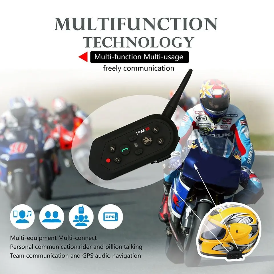 EJEAS E6 1200 м 6 человек VOX Bluetooth мотоциклетная гарнитура для внутренней связи половины