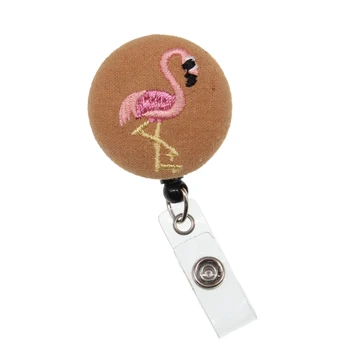 

10 pieces free shipping Cartoon flamingo retractable knitted Handicraft ID badge holder retractable reel