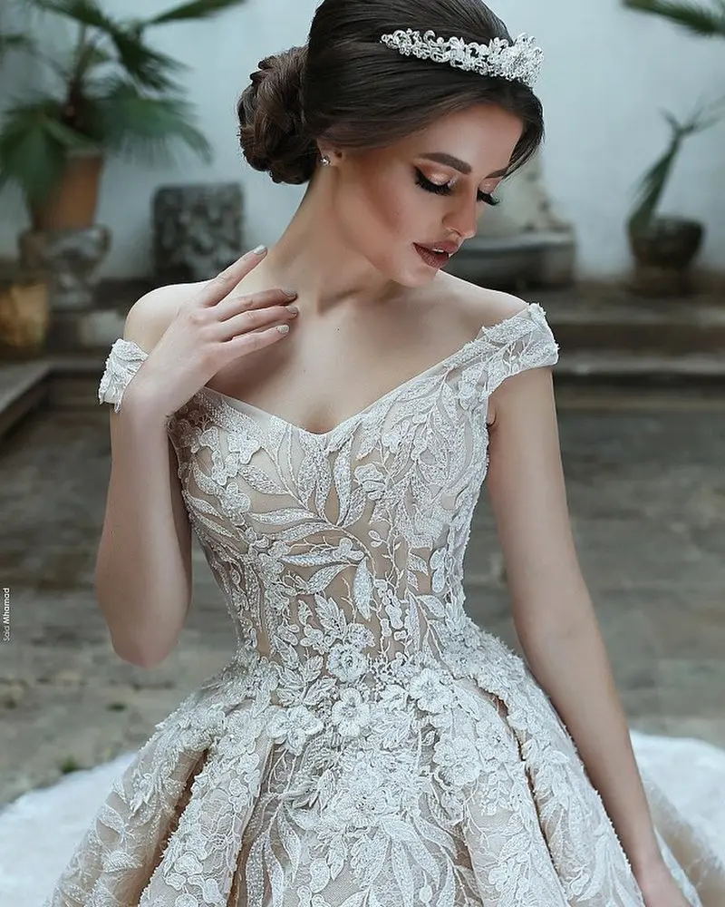 Vestido De Novia, арабское роскошное свадебное платье из тюля с v-образным вырезом и аппликацией,, элегантные свадебные платья с открытыми плечами, свадебное платье, Robe De Mariee