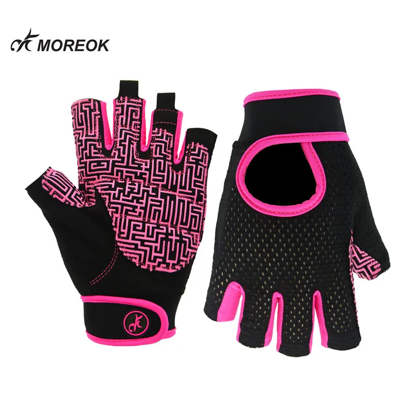 Женские перчатки для велоспорта, Женские Спортивные Перчатки для фитнеса, половина пальца, MTB, велосипедные перчатки, велосипедные перчатки для шоссейного велосипеда, велосипедные аксессуары - Цвет: Розовый