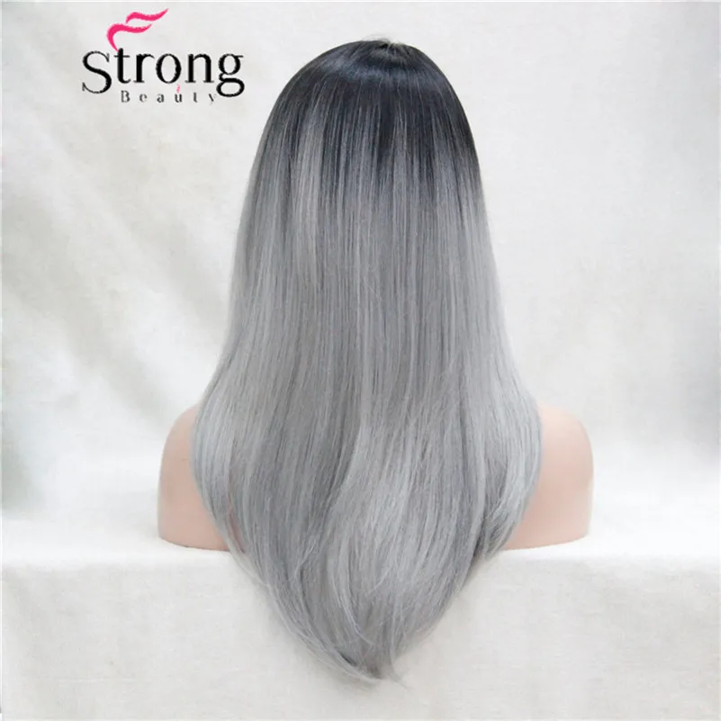 StrongBeauty Ombre черный корень с серым микс высокое качество Тепло ОК длинные прямые кожи Топ синтетический парик - Цвет: AB793