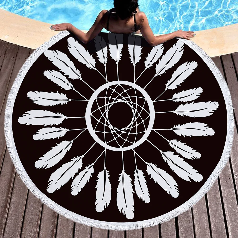 Круглое пляжное полотенце из микрофибры махровая ткань с принтом листьев