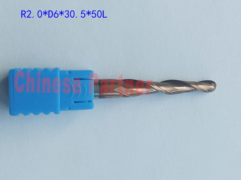 1 шт. R2 * D6 30 5 50L 2F HRC55 Золотой Вольфрам твердосплавные конические конусные фрезы