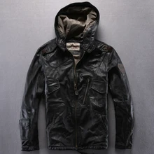 Новинка, мужская куртка из овчины с капюшоном Avirex, черный/коричневый/зеленый, военная куртка, Повседневная приталенная куртка пилота, S-3XL