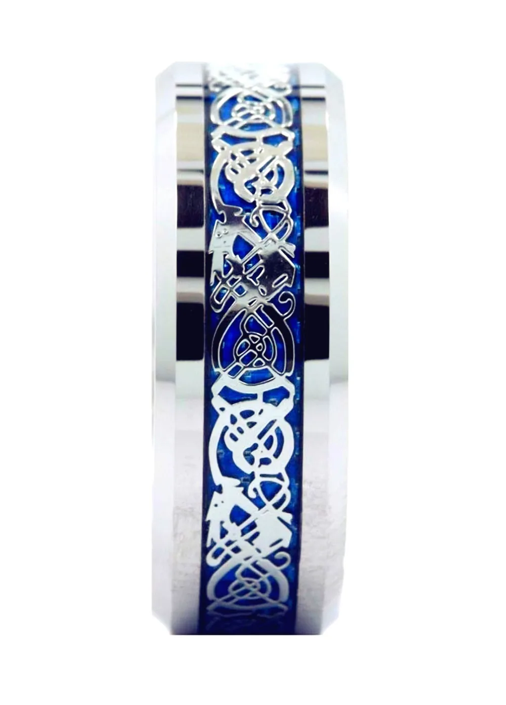 8mm-tungsten-wedding-bands-with-engraving-Silver-Celtic-Dragon-Black-CZ-Inlaid