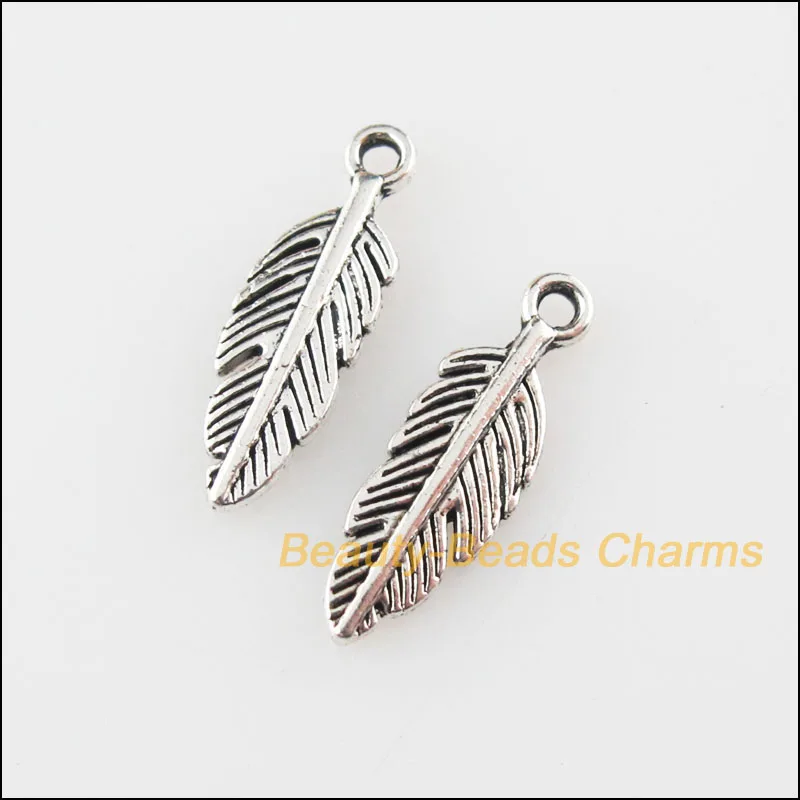 

40Pcs Tibetan Silver Tone Tiny Leaf Feather Charms Pendants 4.5x14.5mm
