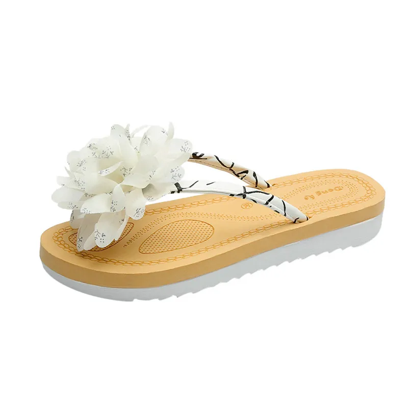 Белый Boho Для женщин цветок тапочки женская летняя сумка для пляжа повседневная обувь плоская подошва тапочки открытые сандалии обувь на низком каблуке шлепанцы#40 - Цвет: Белый