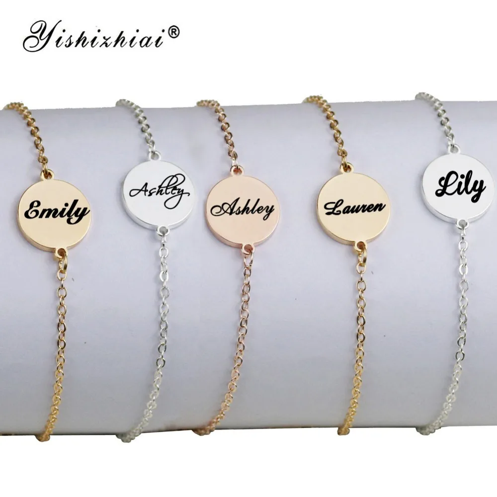 Dainty Custom Name Bracelet Silver Stainless Steel Initial Charm Bracelets Women Personalized ...