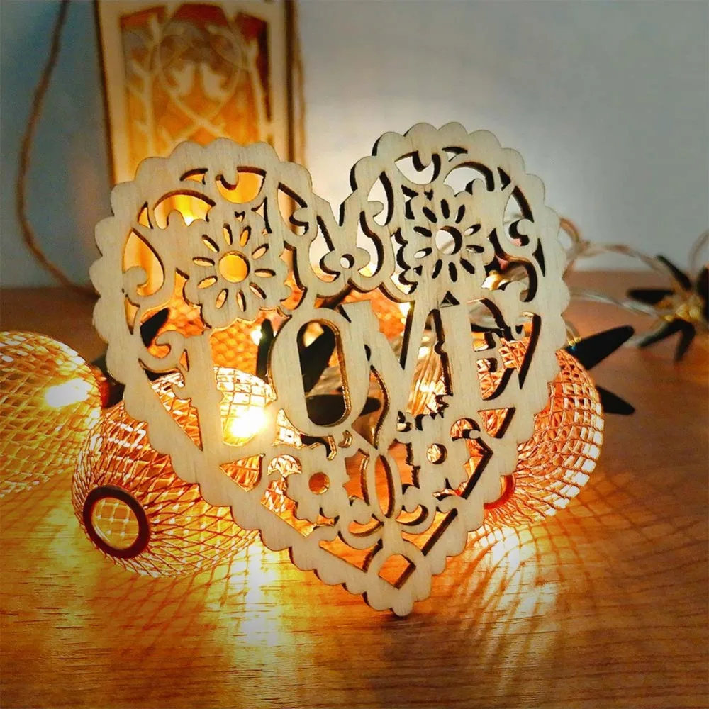 OurWarm 10Pcs Wood Weddings Embellishment Laser Cut Love Heart Hanging Ornament Mr Mrs Rustic Wedding Decoration
