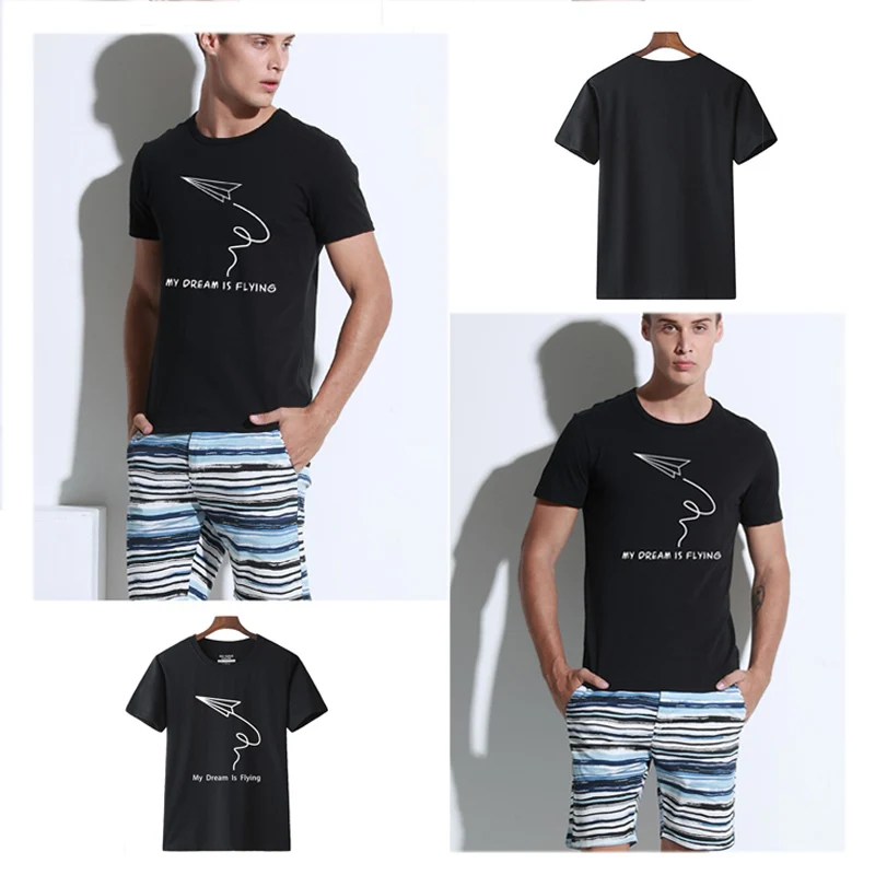 New Fashion Short T-Shirt Creative Paper Airplane Men Clothing Cotton Comfortable Male T-shirt Print T-Shirt Men Clothing