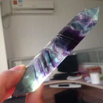 

TT39---121g 100% NATURAL Double Points Purply and Green Fluorite CRYSTAL WAND HEALING crystal POINTS Home Decor Ornaments