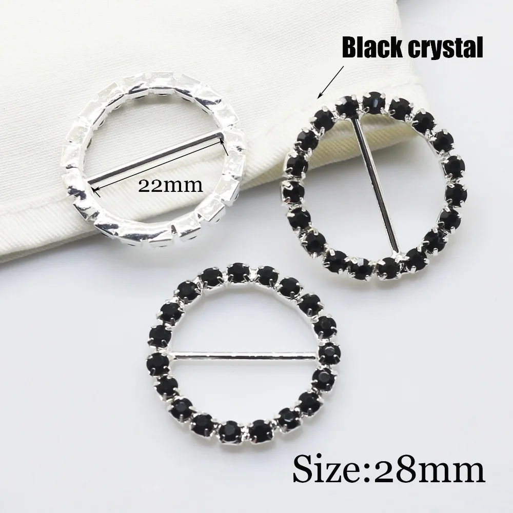 

10pc/Set 28mm Round black Rhinestone Buckles Diamond Invitation Ribbon Slider For Wedding decoration Supply Free shipping