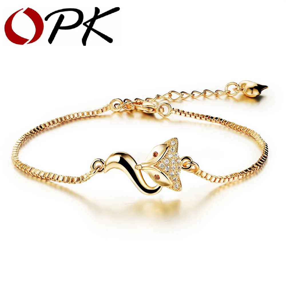 

OPK Woman OL Style Chain Link Bracelets Cute Little Fox AAA+ Cubic Zirconia Gold Color Women Jewelry Best Gift KS470