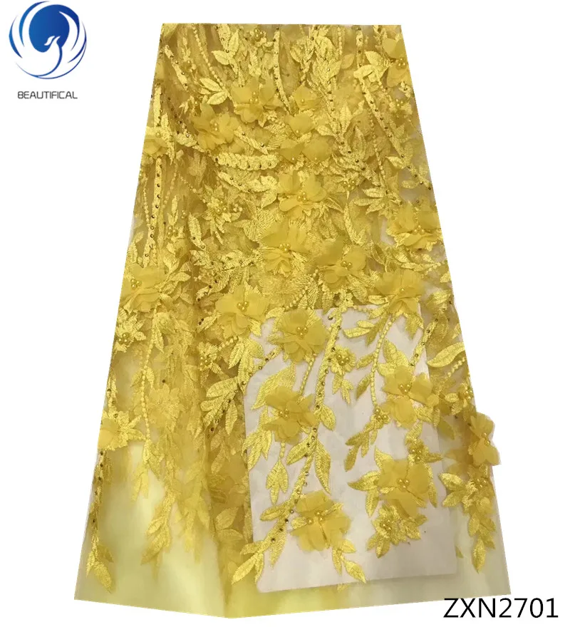 

BEAUTIFICAL 3d yellow lace in african lace nigerian lace appliques 3d hot sales 5 yards/piece with beads french fabric ZXN27