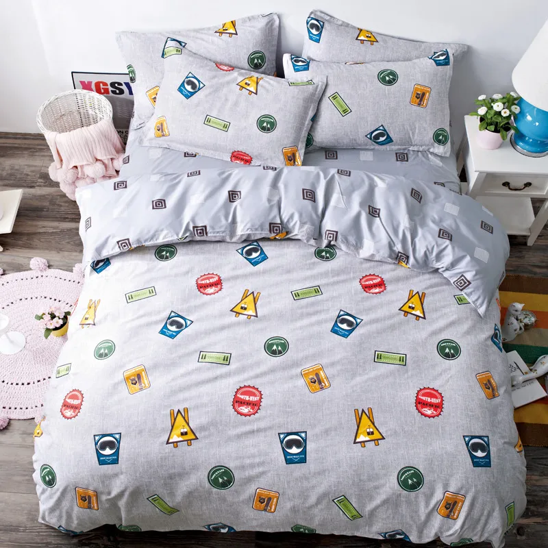 

Gray bedding with multicolour cartoon character geometric sheet set mixed candy colors comforter cover set colorful bedding sets