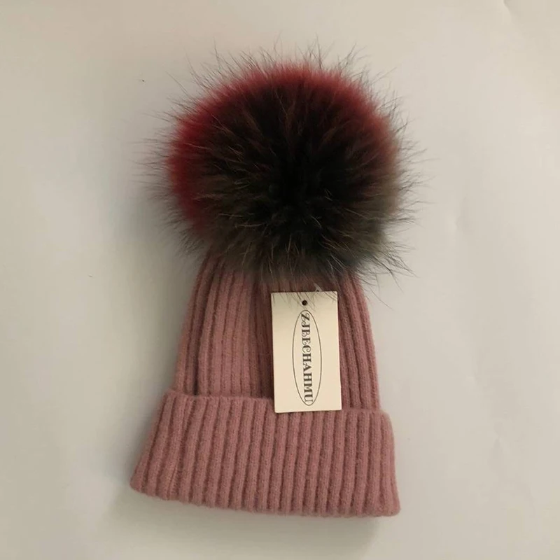 Повседневные помпоны из натурального Лисьего меха и норки, 15 см, Skullies Beanies, шапки для женщин и девушек, зимние шерстяные теплые шапки Skullies Beanies, шапки, Новые шапки